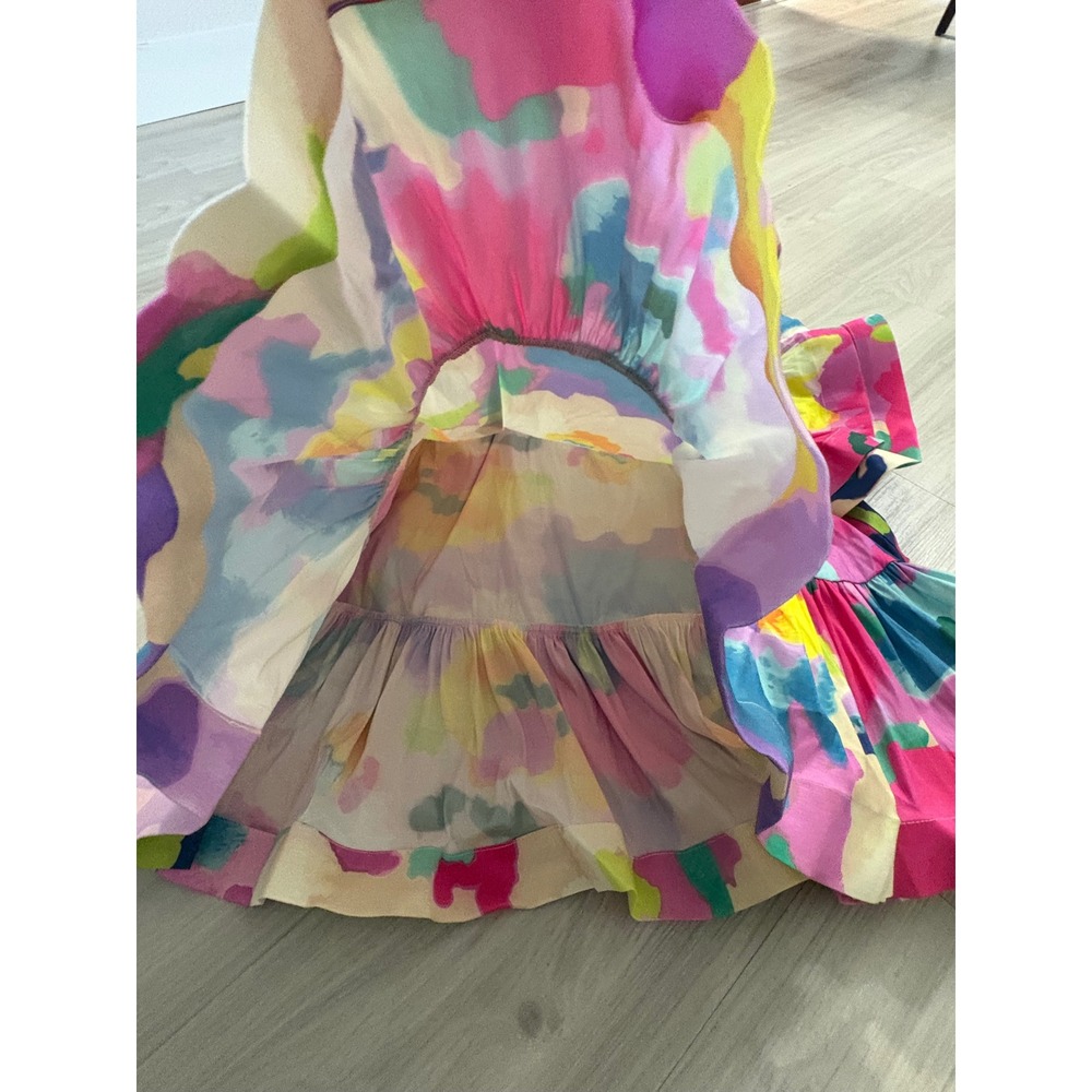 Love Highlight Dress Women Abstract Floral Ruffle Butterfly Sleeve Babydoll M - Picture 12 of 15